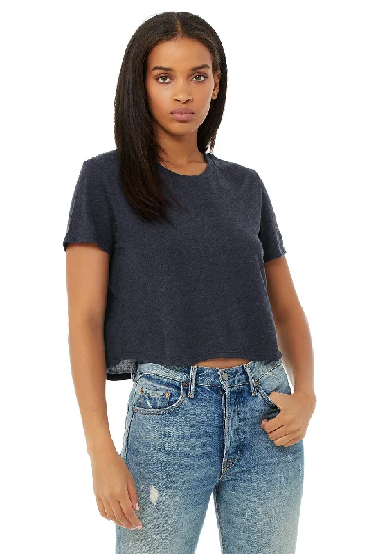 kids festival t-shirts -Bella + Canvas Womens Flowy Cropped Short Sleeve Crewneck T-Shirt - Heather Navy Blue