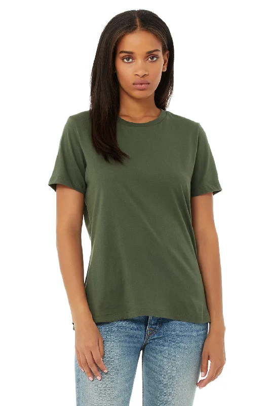 white festival t-shirts -Bella + Canvas Womens Relaxed Jersey Short Sleeve Crewneck T-Shirt - Military Green