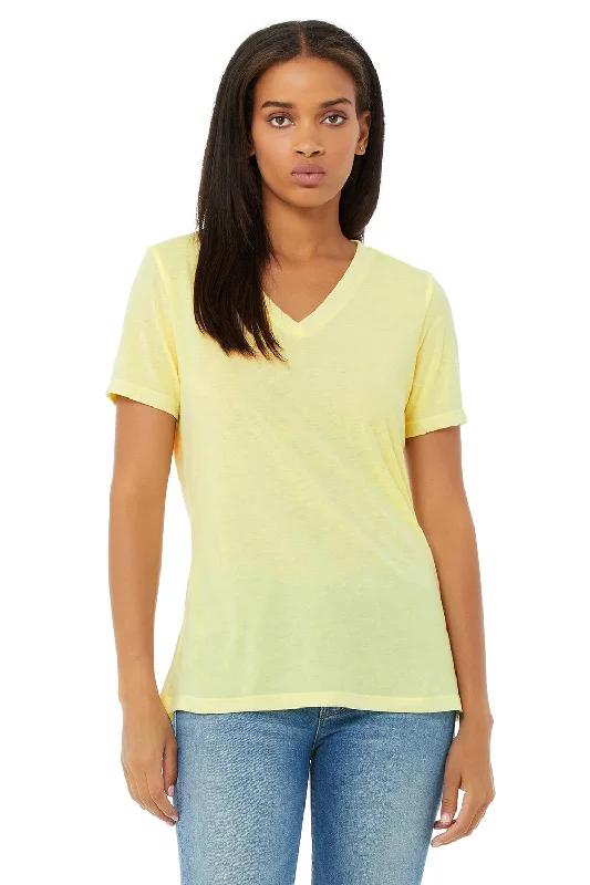 sports printed t-shirts -Bella + Canvas Womens Short Sleeve V-Neck T-Shirt - Pale Yellow