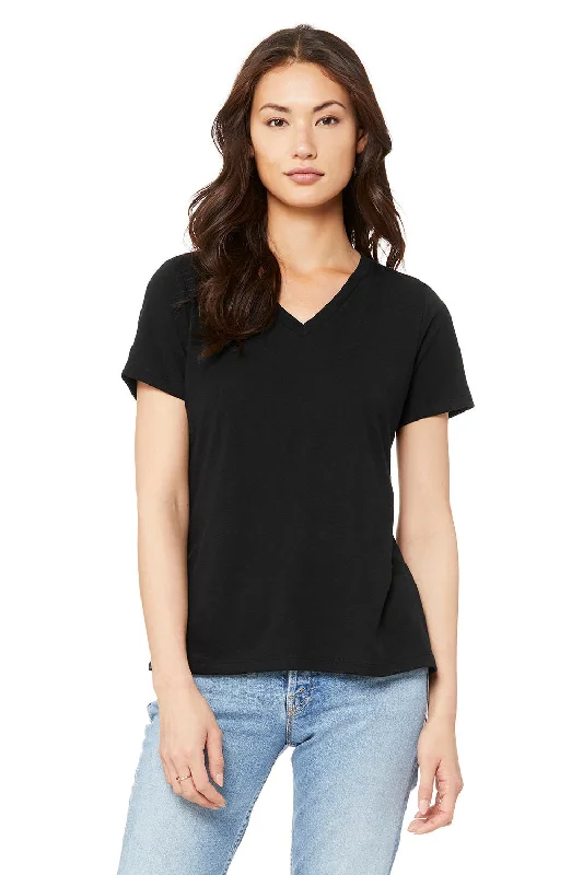 cropped printed t-shirts -Bella + Canvas Womens Short Sleeve V-Neck T-Shirt - Solid Black