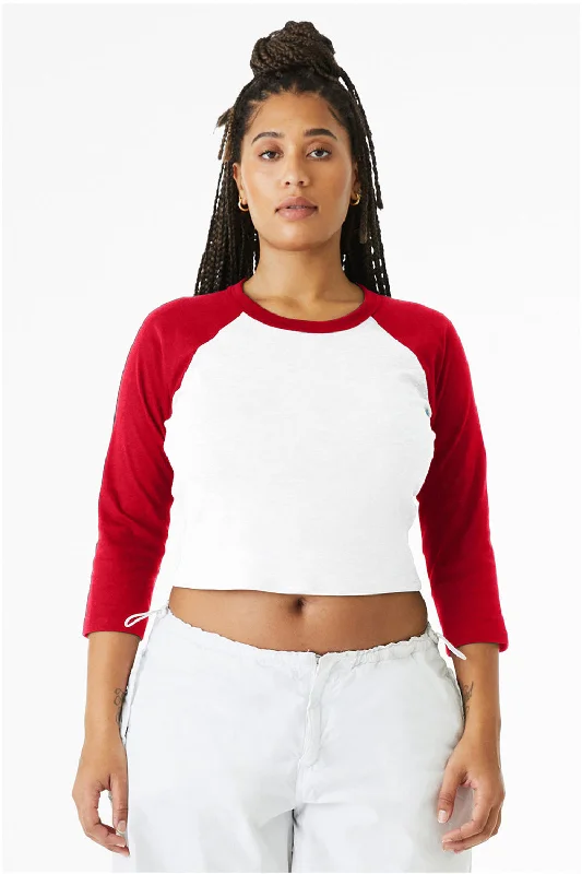 organic cotton t-shirts -Bella + Canvas Womens Micro Ribbed Raglan 3/4 Sleeve Crewneck Baby T-Shirt - White/Red