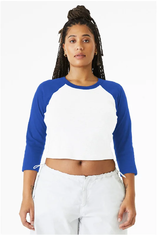 patriotic t-shirts flag -Bella + Canvas Womens Micro Ribbed Raglan 3/4 Sleeve Crewneck Baby T-Shirt - White/True Royal Blue