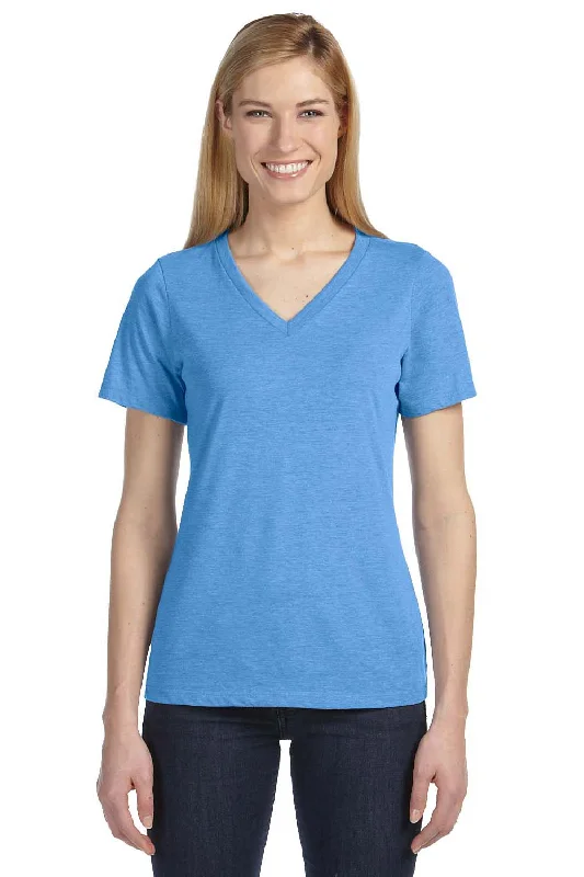 casual short sleeve t-shirts -Bella + Canvas Womens Relaxed Jersey Short Sleeve V-Neck T-Shirt - Blue Triblend