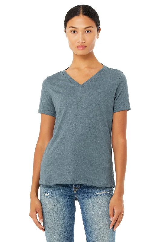 cropped graphic t-shirts -Bella + Canvas Womens Relaxed Jersey Short Sleeve V-Neck T-Shirt - Heather Slate Blue