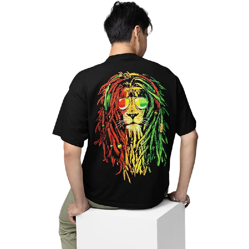 black printed t-shirts -Bob Marley Oversized T shirt - Rasta Lion