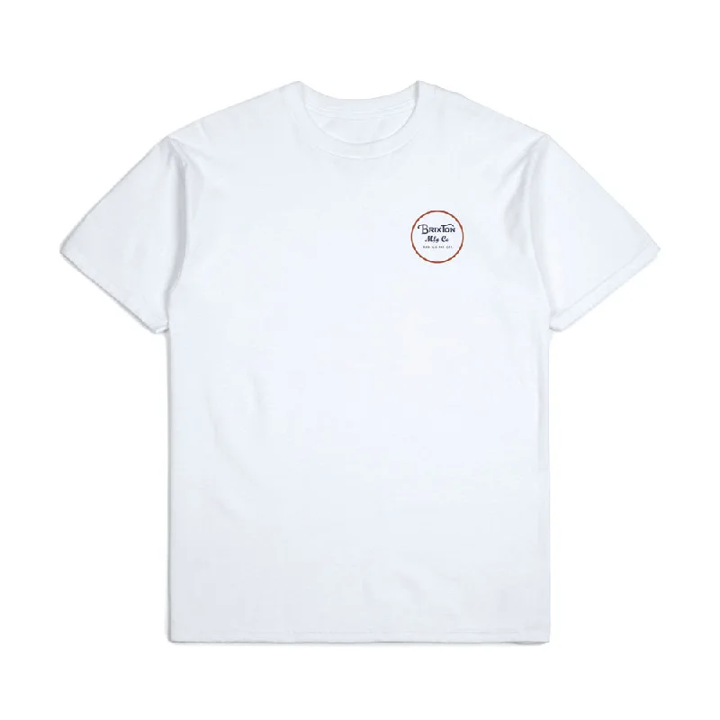 patriotic printed t-shirts -Brixton Wheeler II T-Shirt White Orange Blue