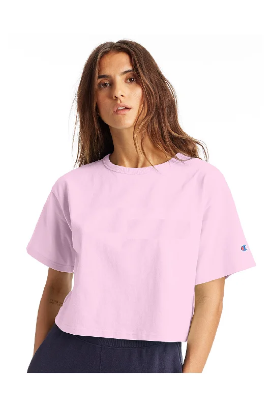 graphic t-shirts for men -Champion Womens Heritage Cropped Short Sleeve Crewneck T-Shirt - Candy Pink