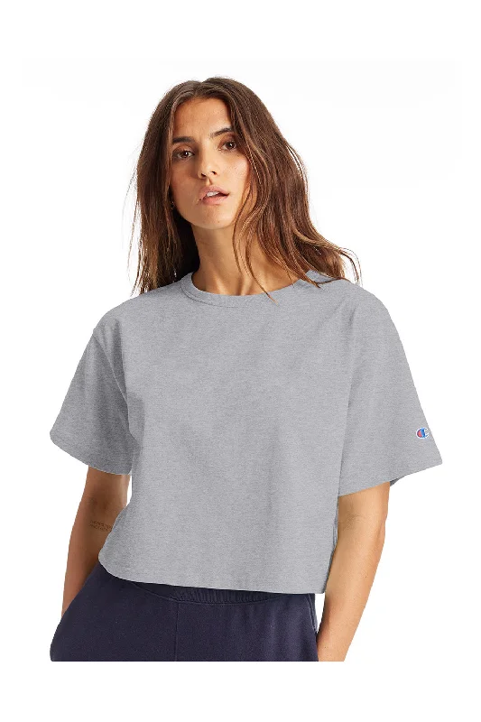 neon streetwear t-shirts -Champion Womens Heritage Cropped Short Sleeve Crewneck T-Shirt - Oxford Grey