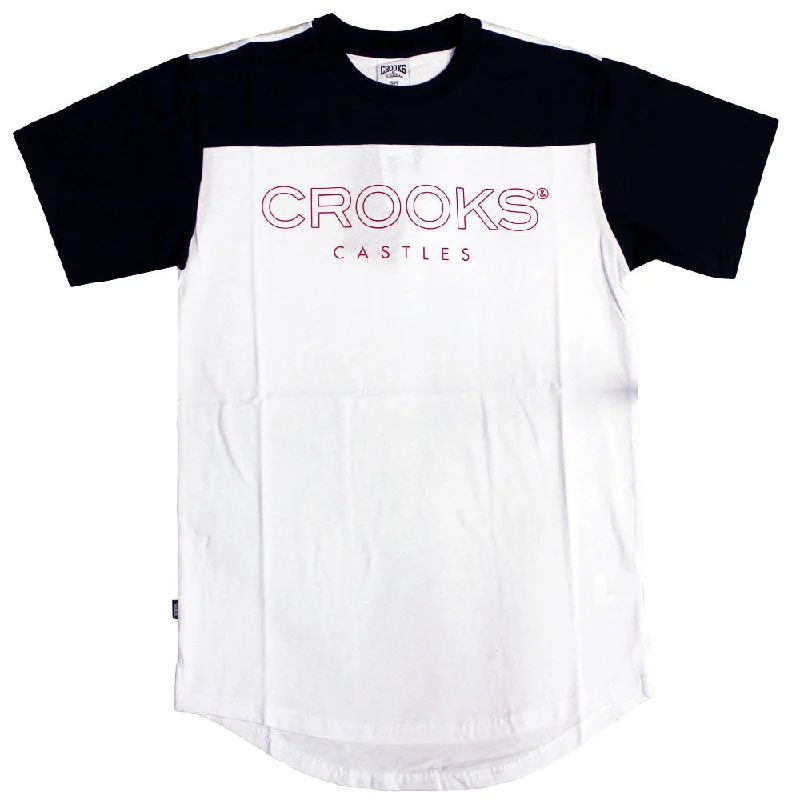 cropped printed t-shirts -Crooks & Castles Levels Football T-Shirt True Navy White