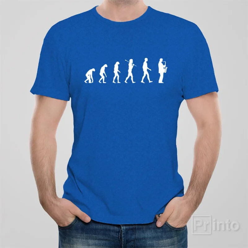 minimalist funny t-shirts -Evolution of saxophone player T-shirt