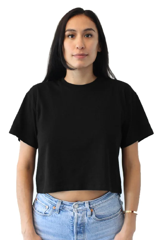 white travel t-shirts -Next Level Womens Ideal Crop Short Sleeve Crewneck T-Shirt - Black