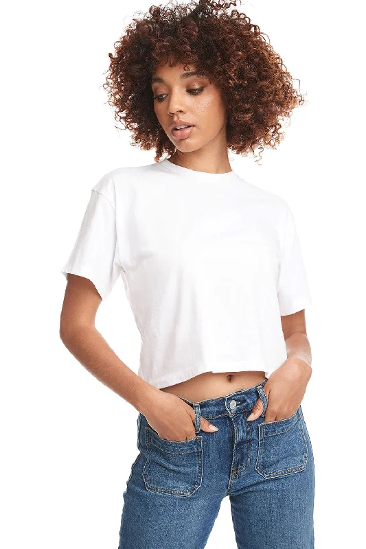 minimalist holiday t-shirts -Next Level Womens Ideal Crop Short Sleeve Crewneck T-Shirt - White