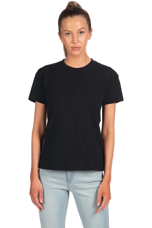 cropped holiday t-shirts -Next Level Womens Relaxed Short Sleeve Crewneck T-Shirt - Black