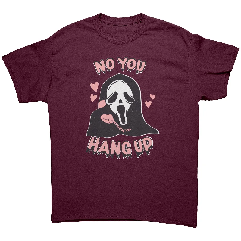 henley t-shirts casual -No You Hang Up Ghost Mask Halloween Unisex T-Shirt, Retro Worn Look Design