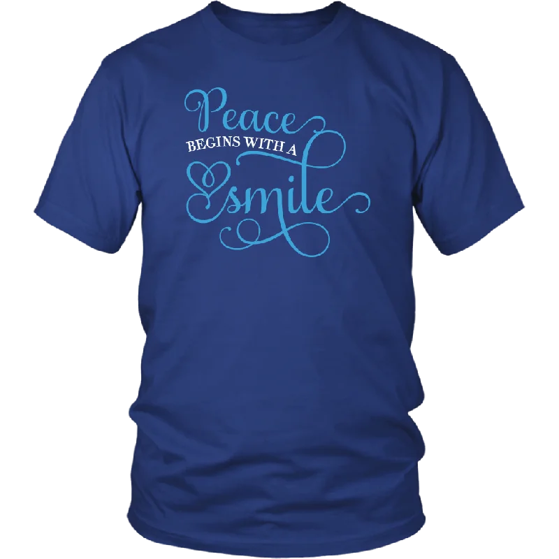 minimalist holiday t-shirts -PEACE Begins with a SMILE Unisex T-Shirt