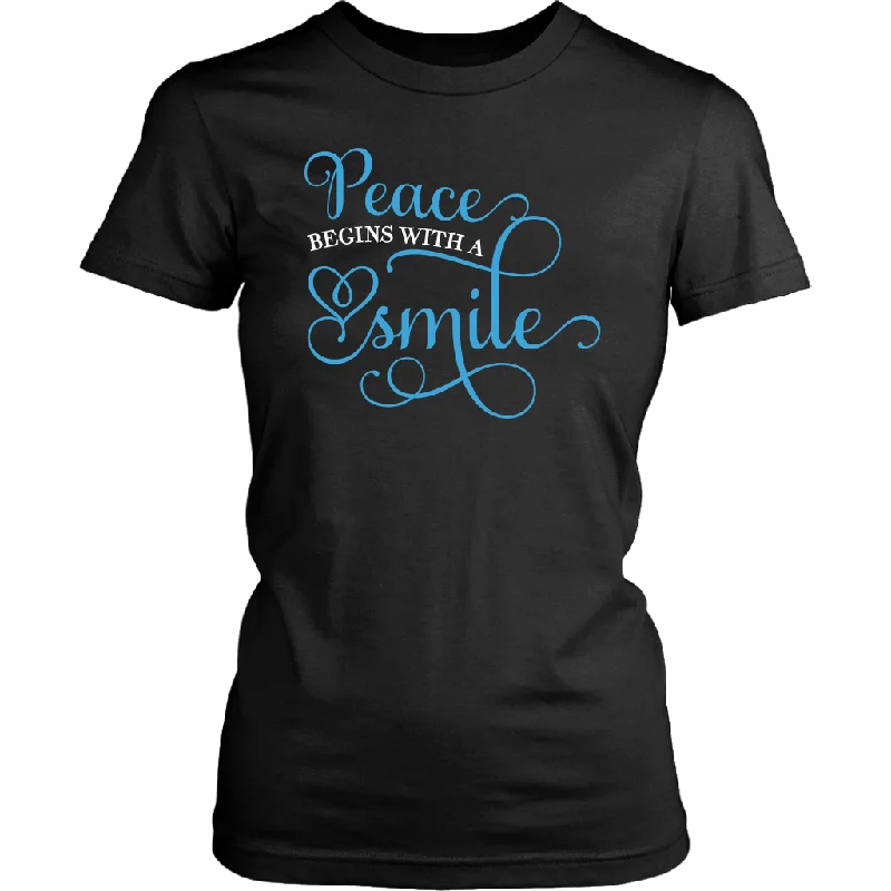 tie-dye holiday t-shirts -PEACE Begins with a SMILE Women's T-Shirt