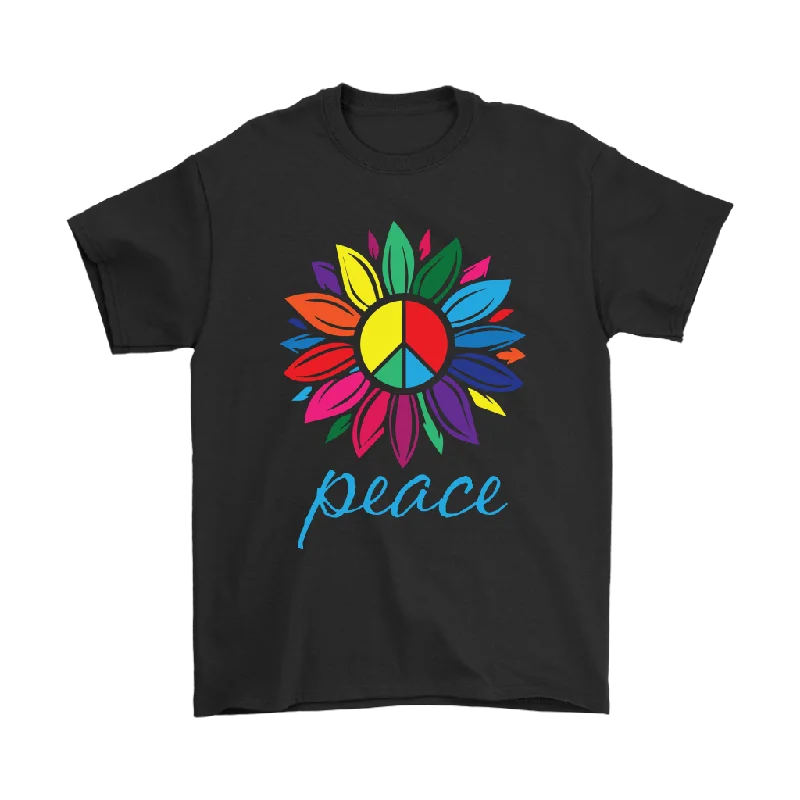 casual funny t-shirts -PEACE Rainbow Flower Unisex T-Shirt