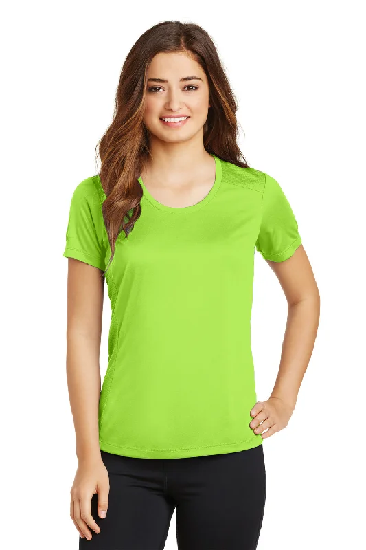 minimalist cotton t-shirts -Sport-Tek Womens Elevate Moisture Wicking Short Sleeve Scoop Neck T-Shirt - Lime Shock Green - Closeout