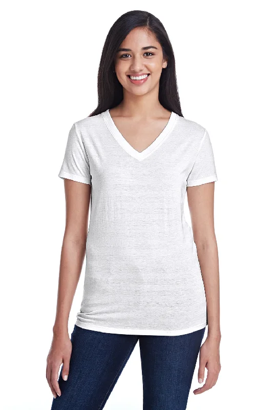 soft graphic t-shirts -Threadfast Apparel Womens Short Sleeve V-Neck T-Shirt - White