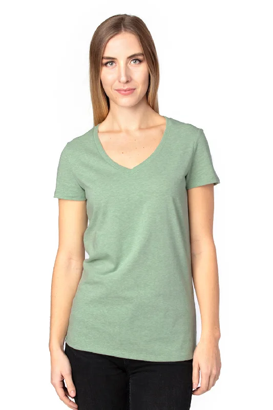 sports team t-shirts -Threadfast Apparel Womens Ultimate Short Sleeve V-Neck T-Shirt - Heather Army Green