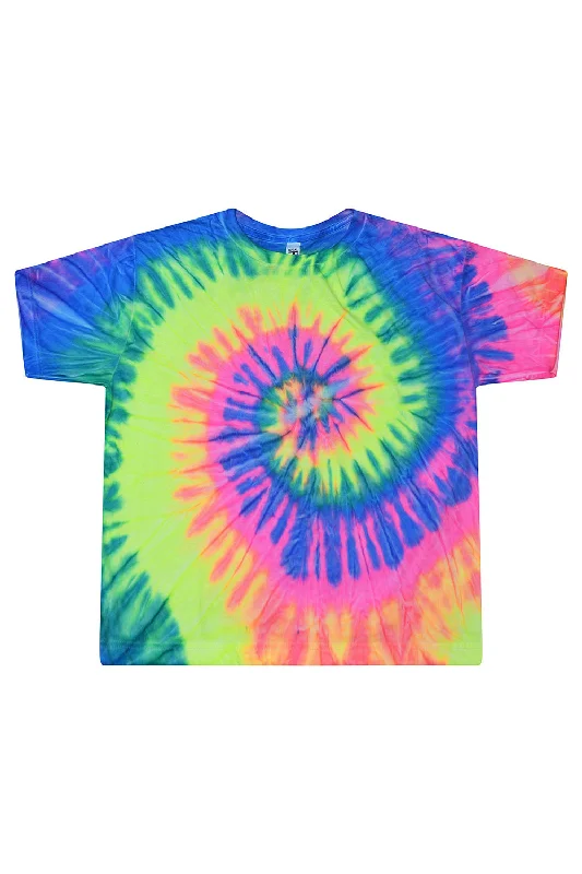 solid eco t-shirts -Tie-Dye Womens Cropped Short Sleeve Crewneck T-Shirt - Neon Rainbow