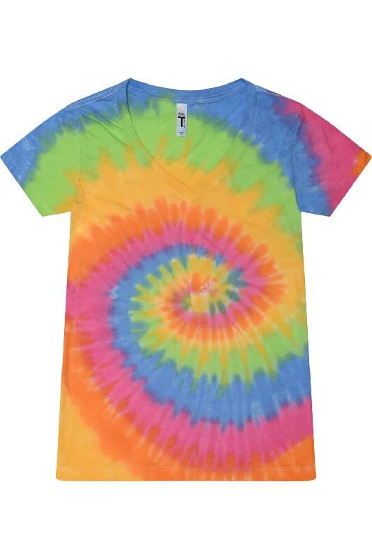 floral eco t-shirts -Tie-Dye Womens Short Sleeve V-Neck T-Shirt - Eternity