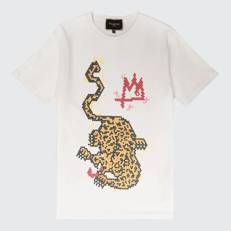 festival long sleeve t-shirts -TSHEPO, LEOPARD UNTAMED T-SHIRT, WHITE