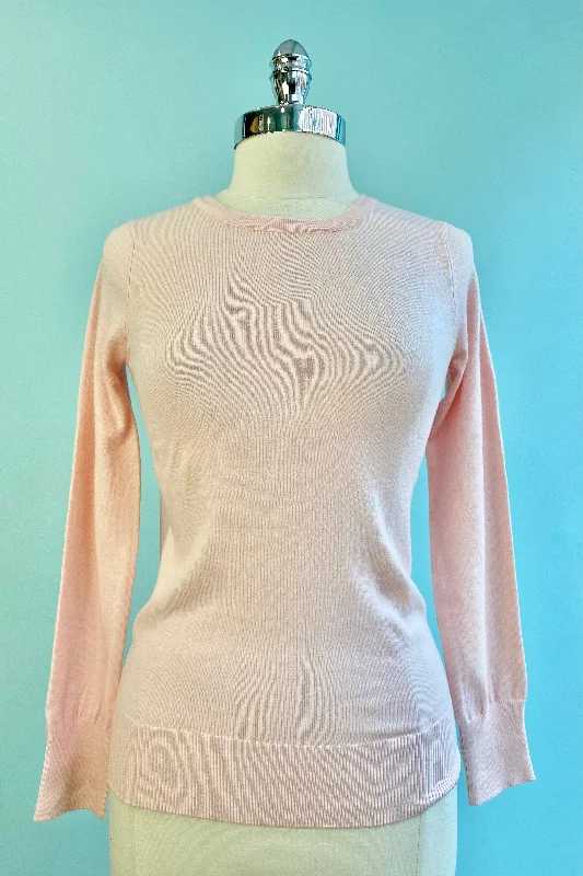 pullover sweater trendy cozy -Cardigan for cozy weekend relaxation -Blush Knit Long Sleeve Pullover Sweater