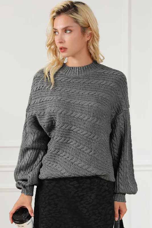 pullover sweater cold days -Cardigan for casual lunch outings -Cable-Knit Mock Neck Dropped Shoulder Sweater