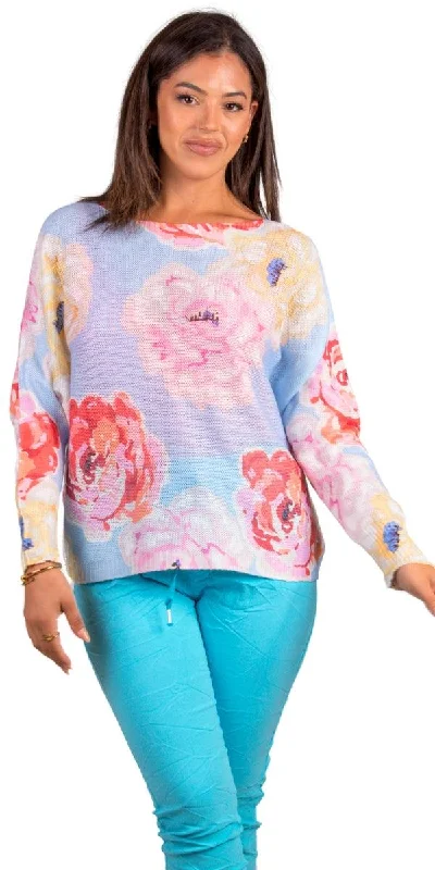 pullover sweater lightweight knit -Cardigan for fun family gatherings -Daria Batwing Sweater with Flower Print