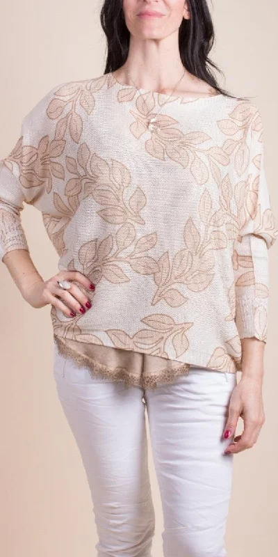 pullover sweater soft knit -Cardigan for fashion-forward layering -Daria Batwing Sweater with Vine Print