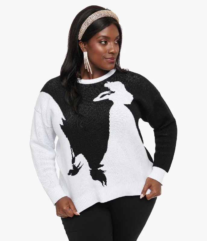 pullover sweater trendy outerwear -Jacket for urban chic look -Disney Princess collection by Unique Vintage Plus Size Black & White Maleficent Aurora Sweater