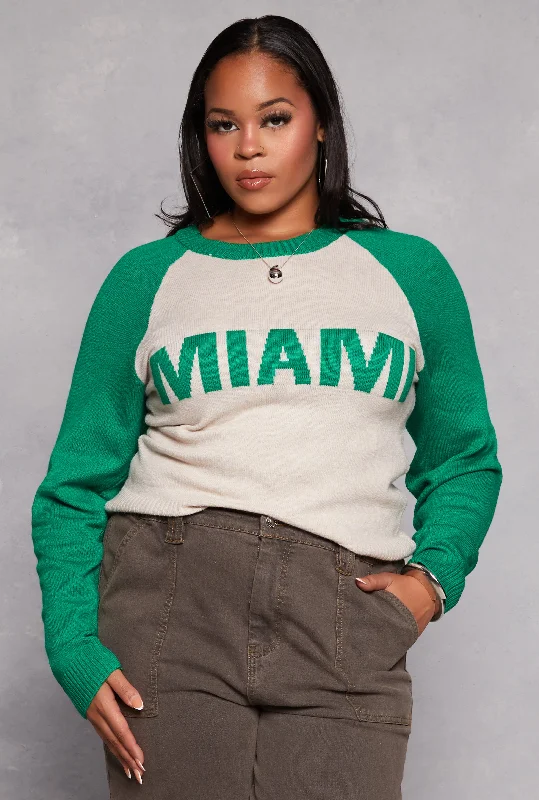 pullover sweater classic -Jacket for smart casual style -Plus Size Miami Raglan Sweater