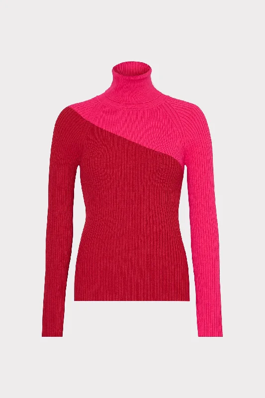 pullover sweater cozy knitwear -Cardigan for stylish autumn layers -Kenna Color Block Turtleneck Sweater