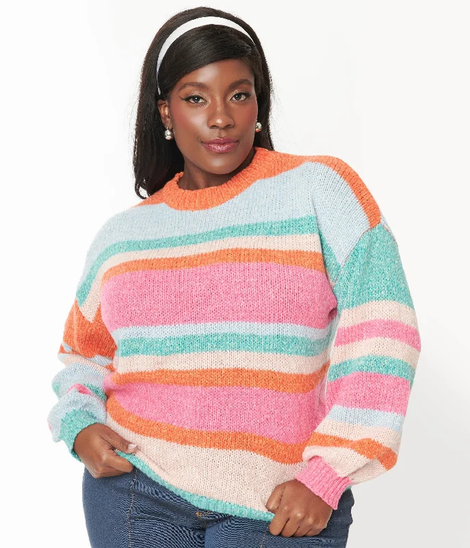 pullover sweater relaxed outings -Cardigan for versatile winter wear -Multicolor Striped Pullover Sweater