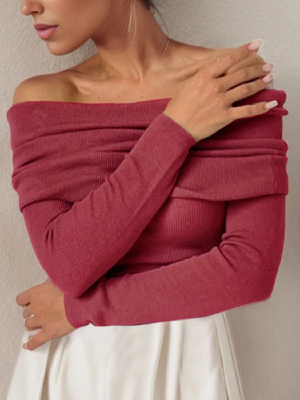 pullover sweater trendy lightweight -Jacket for business and leisure fashion -Off-Shoulder Long Sleeve Sweater