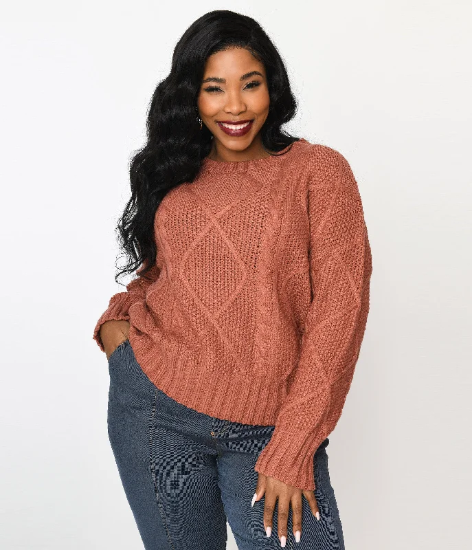 pullover sweater modern layers -Cardigan for relaxed and chic looks -Plus Size Brick Red Cable Knit Oversize Sweater