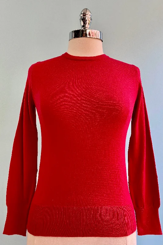 pullover sweater soft warmth -Cardigan for trendy knit fashion -Red Long Sleeve Knit Pullover Sweater