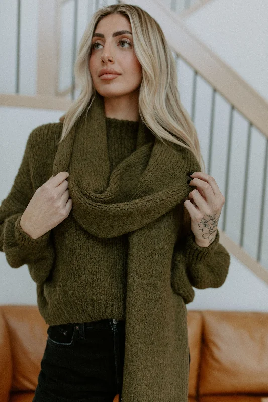 pullover sweater autumn wear -Cardigan for cozy morning wear -The Cropped Rosalia Sweater (+ Scarf) by Charli London - Khaki