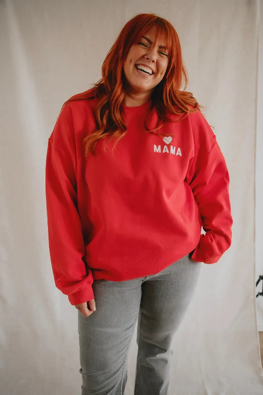 pullover sweater with skirt -Jacket for fleece jackets -The Mama Heart Pullover Sweatshirt - Red - PLUS