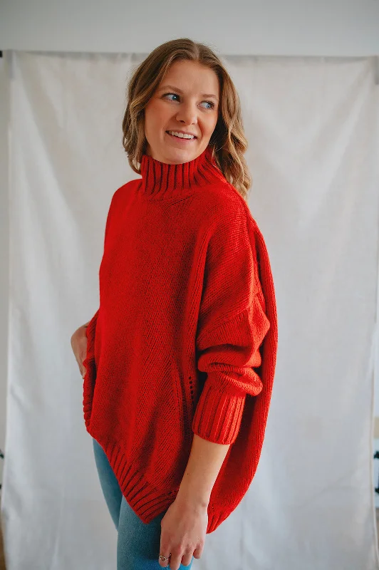 pullover sweater lightweight fabric -Jacket for sporty chic outfits -The Margot Sweater by Charli London - Apple Red