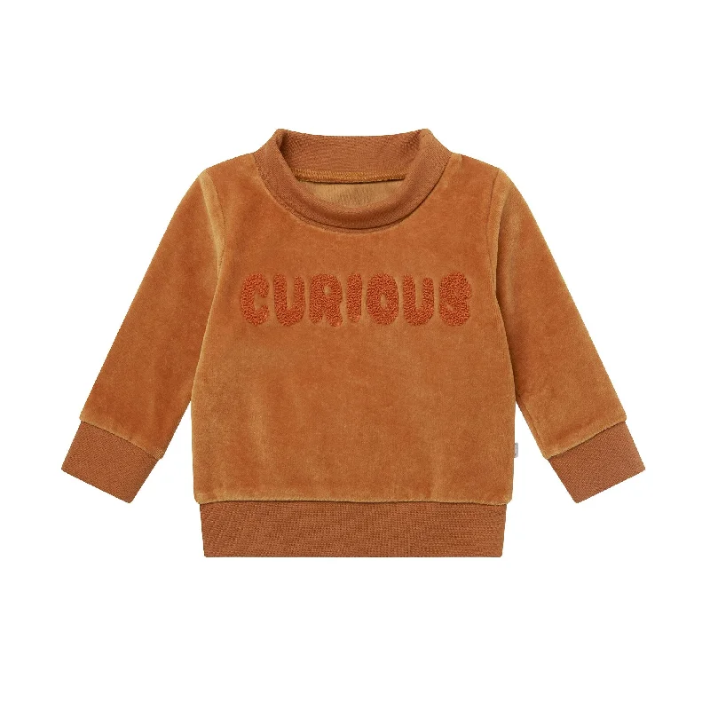 pullover sweater argyle trim -Cardigan for layered fashion -Velour Curious Slogan Sweater