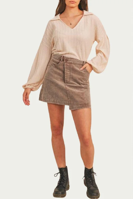 Skirts for fun weekend gatherings -Criss-Cross Asymmetrical Corduroy Skirt In Washed Mocha