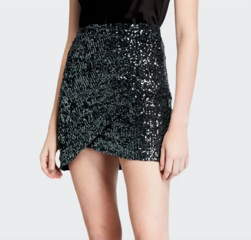 Skirts for vacation-inspired fashion -Fidela Embellished Draped Mini Skirt In Black