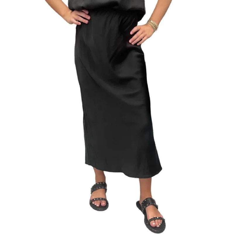 Skirts for casual family outings -Golde Bias Cut Satin Skirt In Black