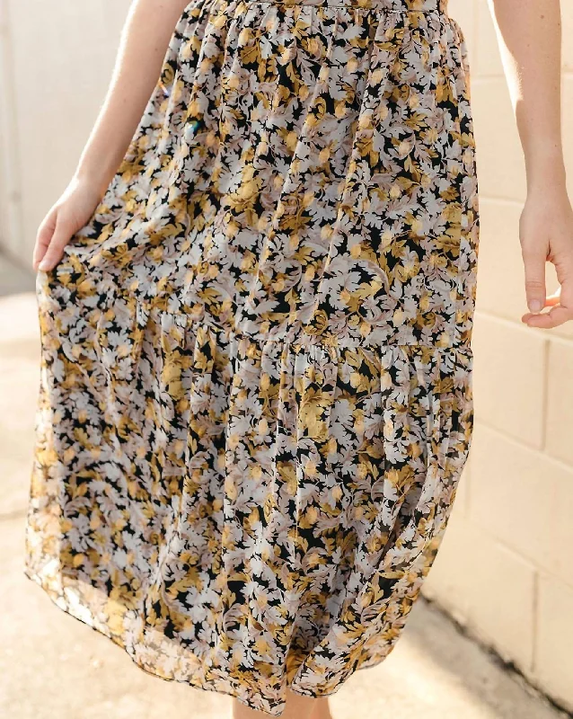 Skirts for picnic-ready wear -Metallic Chiffon Midi Skirt In Yellow