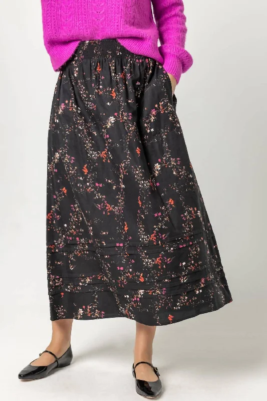 Skirts for work and play looks -Printed Woven Pleated Hem Skirt In Black Floral