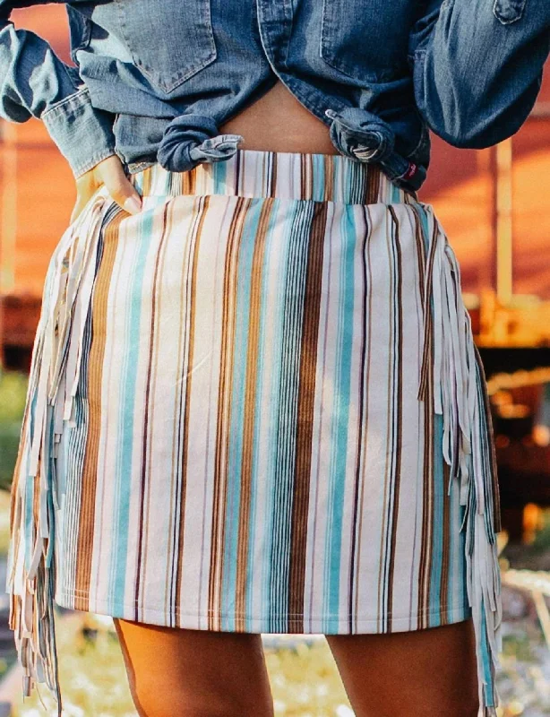 Skirts for vacation beach trips -Rodeo Ready Fringe Skirt In Multi