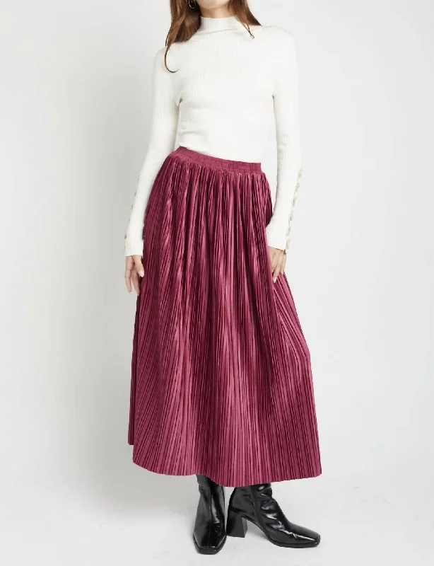 Skirts for transitional weather -Rozlyn Pleated Midi Skirt In Mulberry