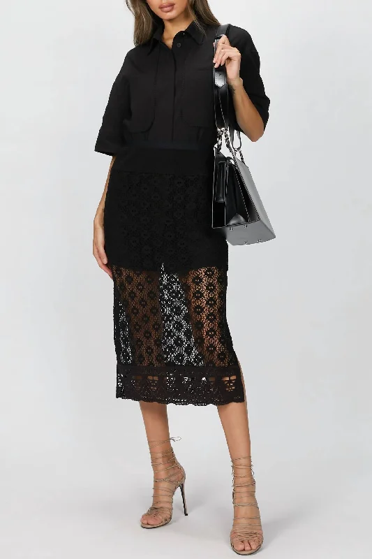 Skirts for office-to-weekend transition -Shirt And Crochet Lace Skirt Set In Black